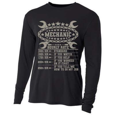Mechanic Hourly Rate Saying Retro Car Guy Funny Mechanic Cooling Performance Long Sleeve Crew