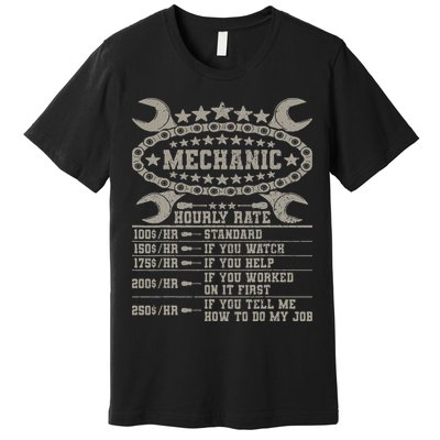 Mechanic Hourly Rate Saying Retro Car Guy Funny Mechanic Premium T-Shirt