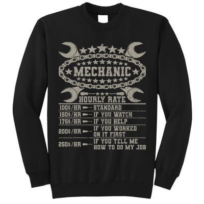 Mechanic Hourly Rate Saying Retro Car Guy Funny Mechanic Tall Sweatshirt
