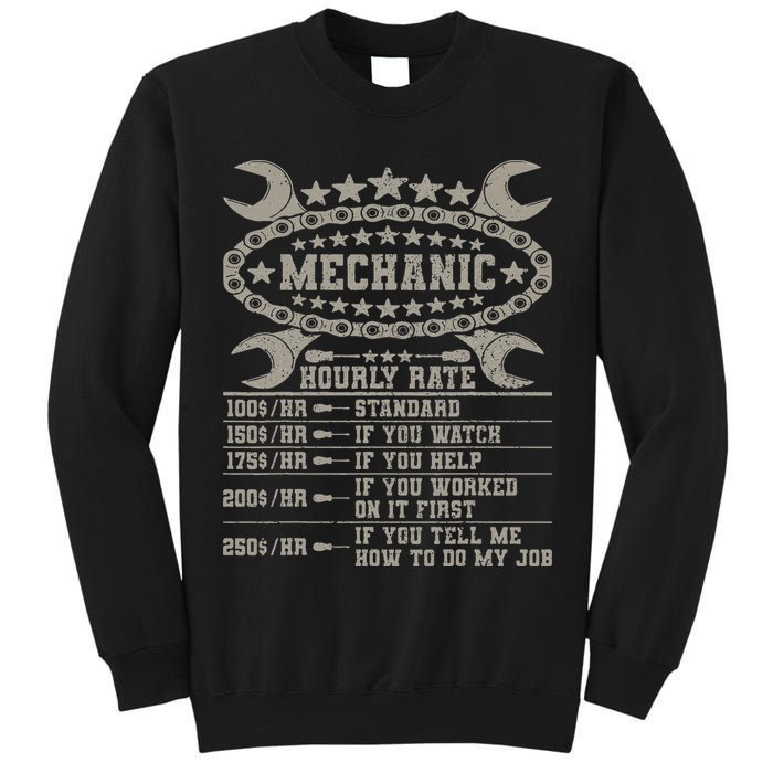 Mechanic Hourly Rate Saying Retro Car Guy Funny Mechanic Tall Sweatshirt