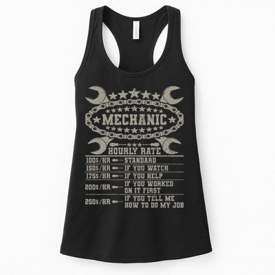 Mechanic Hourly Rate Saying Retro Car Guy Funny Mechanic Womens Tank Top