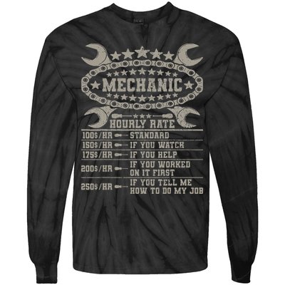 Mechanic Hourly Rate Saying Retro Car Guy Funny Mechanic Tie-Dye Long Sleeve Shirt