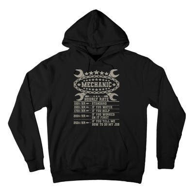 Mechanic Hourly Rate Saying Retro Car Guy Funny Mechanic Tall Hoodie