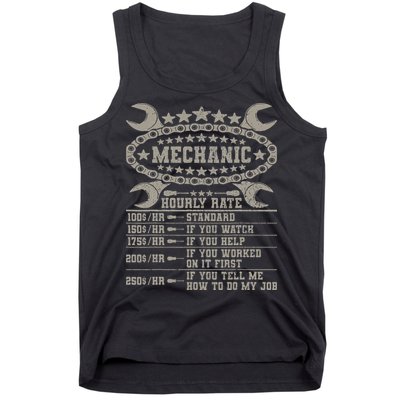 Mechanic Hourly Rate Saying Retro Car Guy Funny Mechanic Tank Top