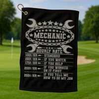 Mechanic Hourly Rate Saying Retro Car Guy Funny Mechanic Golf Towel