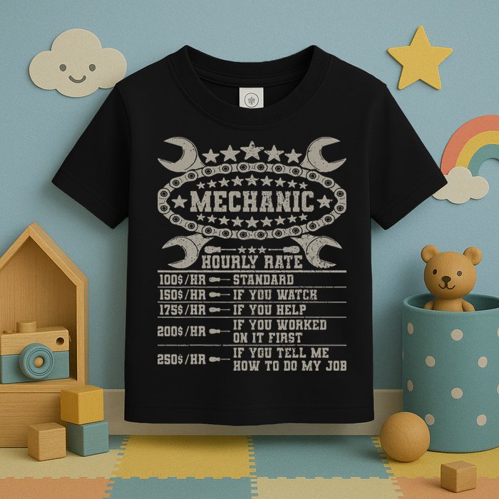 Mechanic Hourly Rate Saying Retro Car Guy Funny Mechanic Toddler T-Shirt