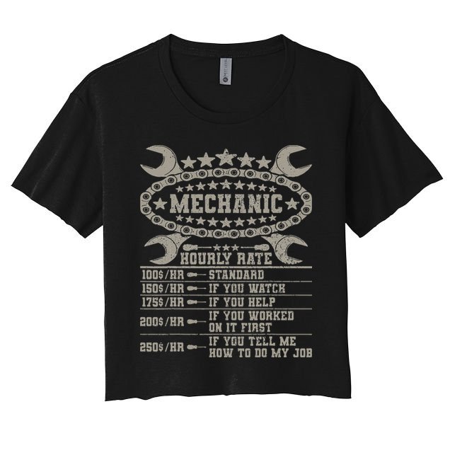 Mechanic Hourly Rate Saying Retro Car Guy Funny Mechanic Crop Top