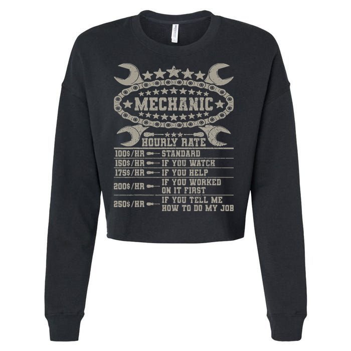 Mechanic Hourly Rate Saying Retro Car Guy Funny Mechanic Cropped Pullover Crew