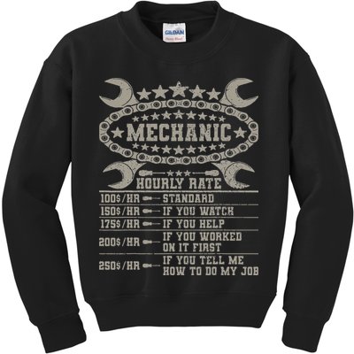 Mechanic Hourly Rate Saying Retro Car Guy Funny Mechanic Kids Sweatshirt