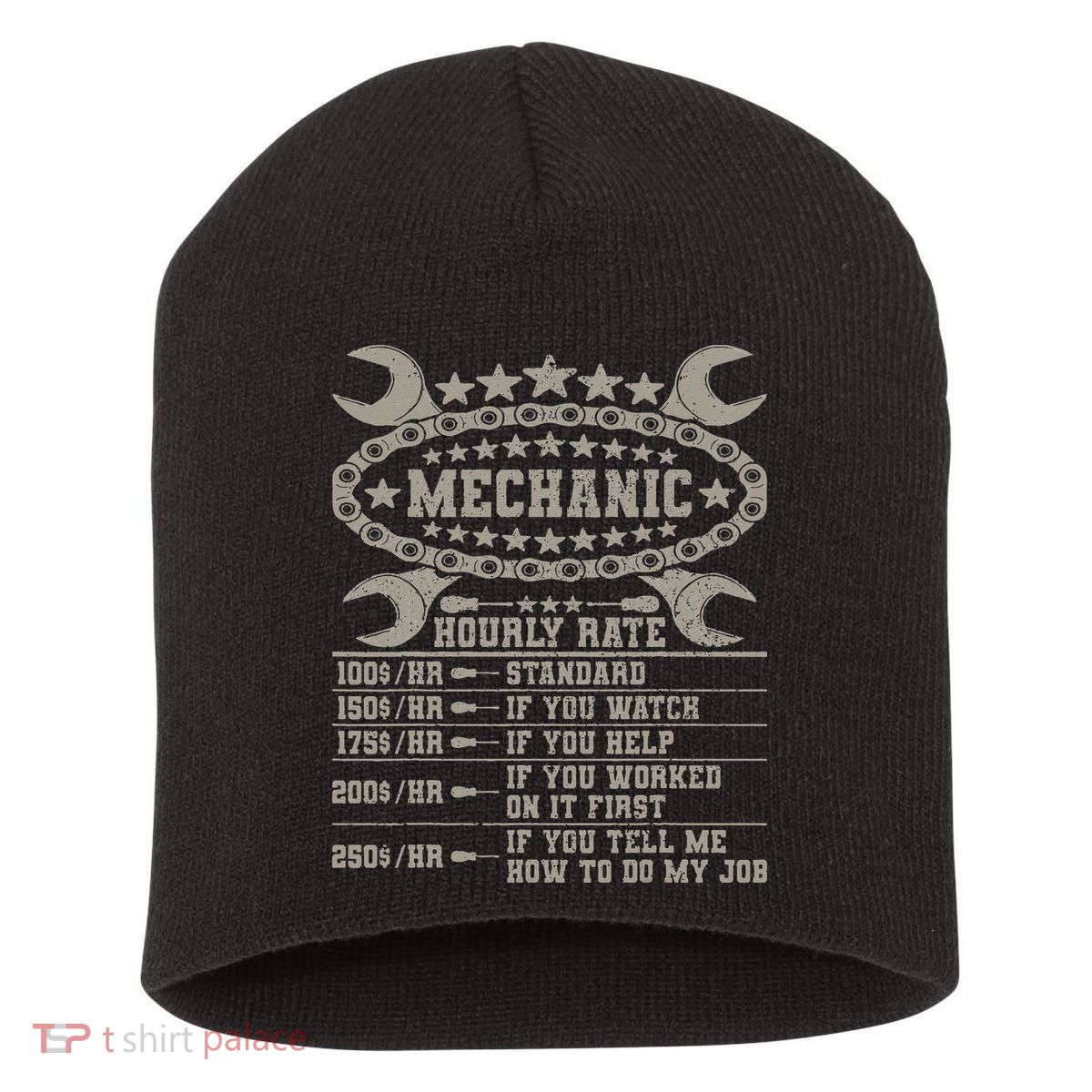 Mechanic Hourly Rate Saying Retro Car Guy Funny Mechanic Short Acrylic Beanie