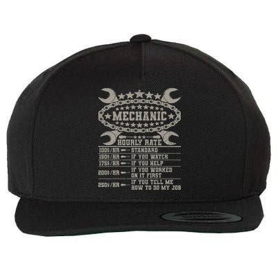 Mechanic Hourly Rate Saying Retro Car Guy Funny Mechanic Wool Snapback Cap