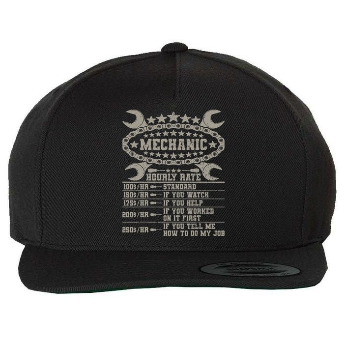 Mechanic Hourly Rate Saying Retro Car Guy Funny Mechanic Wool Snapback Cap