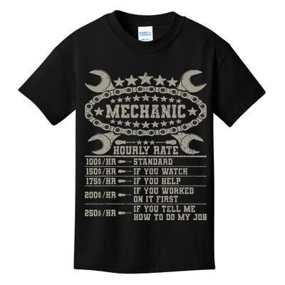 Mechanic Hourly Rate Saying Retro Car Guy Funny Mechanic Kids T-Shirt