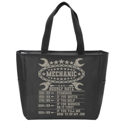 Mechanic Hourly Rate Saying Retro Car Guy Funny Mechanic Zip Tote Bag