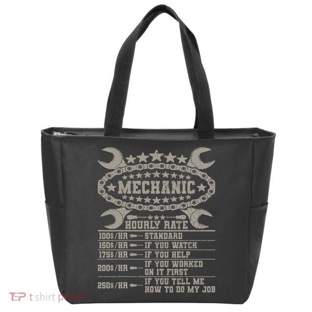 Mechanic Hourly Rate Saying Retro Car Guy Funny Mechanic Zip Tote Bag