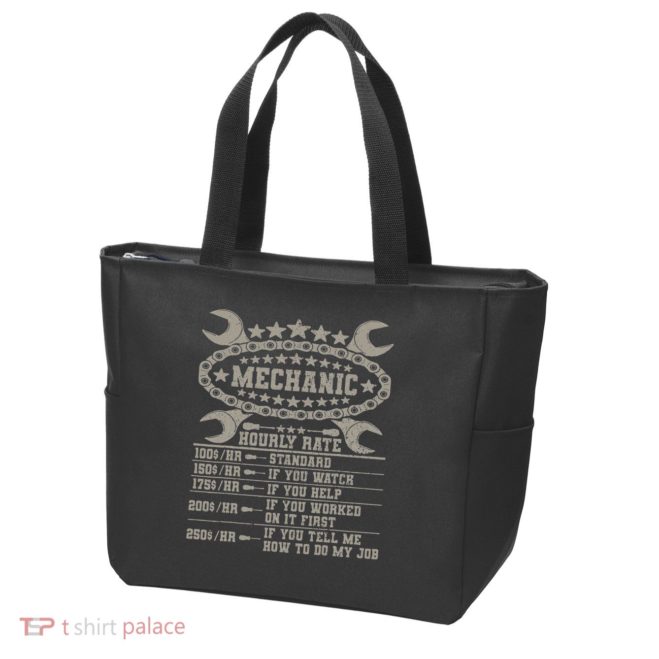 Mechanic Hourly Rate Saying Retro Car Guy Funny Mechanic Zip Tote Bag