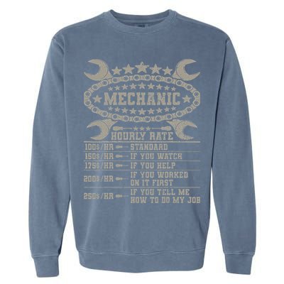 Mechanic Hourly Rate Saying Retro Car Guy Funny Mechanic Garment-Dyed Sweatshirt