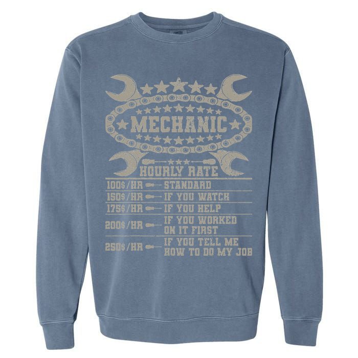 Mechanic Hourly Rate Saying Retro Car Guy Funny Mechanic Garment-Dyed Sweatshirt