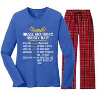 Mechanic Hourly Rate Funny Diesel Mechanic Gift Women's Long Sleeve Flannel Pajama Set 