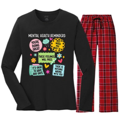 Mental Health Reminders Mental Health Awareness Month Women's Long Sleeve Flannel Pajama Set 