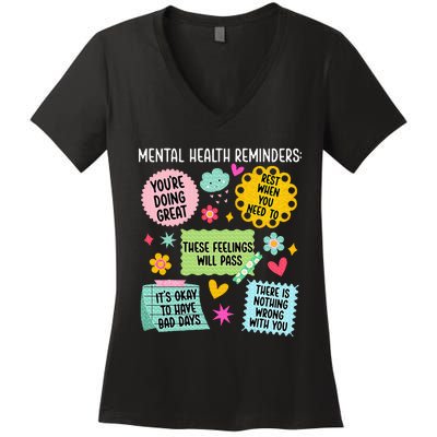 Mental Health Reminders Mental Health Awareness Month Women's V-Neck T-Shirt