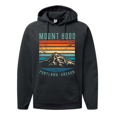 Mt Hood Retro Mount Hood Portland Oregon Performance Fleece Hoodie