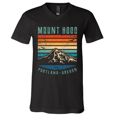 Mt Hood Retro Mount Hood Portland Oregon V-Neck T-Shirt