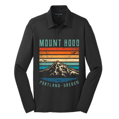 Mt Hood Retro Mount Hood Portland Oregon Silk Touch Performance Long Sleeve Polo