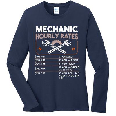 Mechanic Hourly Rate Gift For Funny Labor Rates Ladies Long Sleeve Shirt