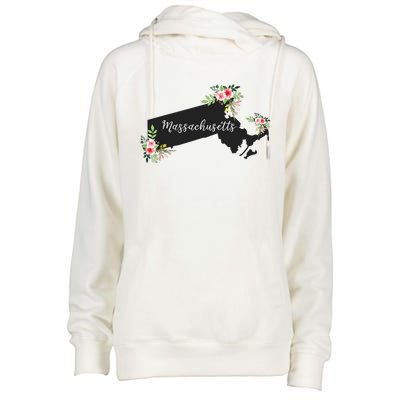 Massachusetts Home State Watercolor Flower Ma Womens Funnel Neck Pullover Hood