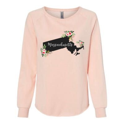 Massachusetts Home State Watercolor Flower Ma Womens California Wash Sweatshirt