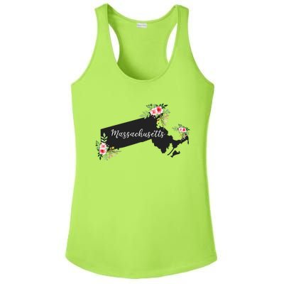 Massachusetts Home State Watercolor Flower Ma Ladies PosiCharge Competitor Racerback Tank