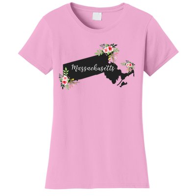 Massachusetts Home State Watercolor Flower Ma Women's T-Shirt