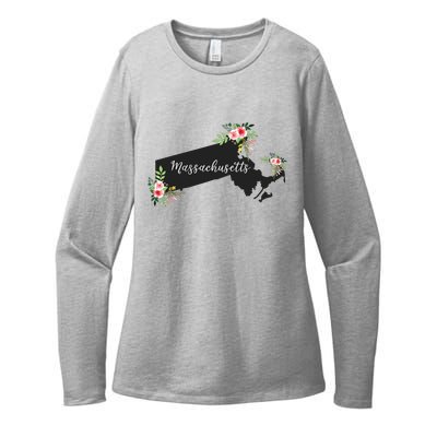 Massachusetts Home State Watercolor Flower Ma Womens CVC Long Sleeve Shirt