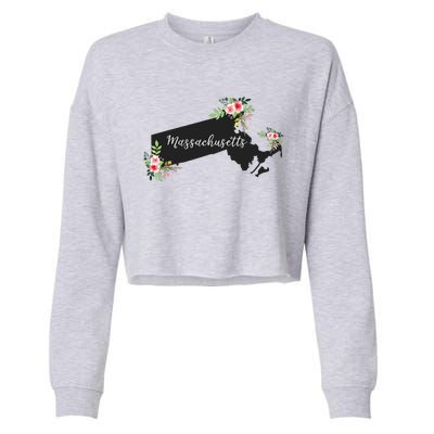 Massachusetts Home State Watercolor Flower Ma Cropped Pullover Crew