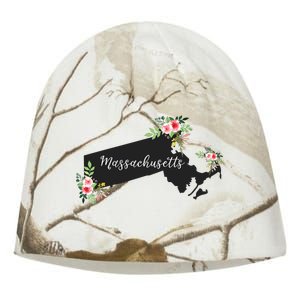 Massachusetts Home State Watercolor Flower Ma Kati - Camo Knit Beanie