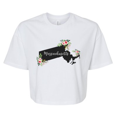 Massachusetts Home State Watercolor Flower Ma Bella+Canvas Jersey Crop Tee