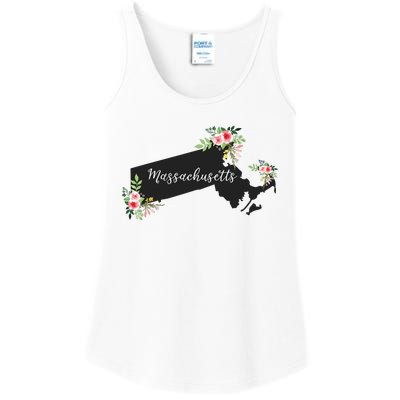 Massachusetts Home State Watercolor Flower Ma Ladies Essential Tank