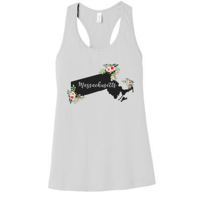 Massachusetts Home State Watercolor Flower Ma Women's Racerback Tank