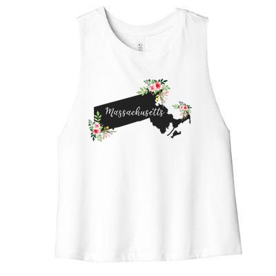 Massachusetts Home State Watercolor Flower Ma Women's Racerback Cropped Tank