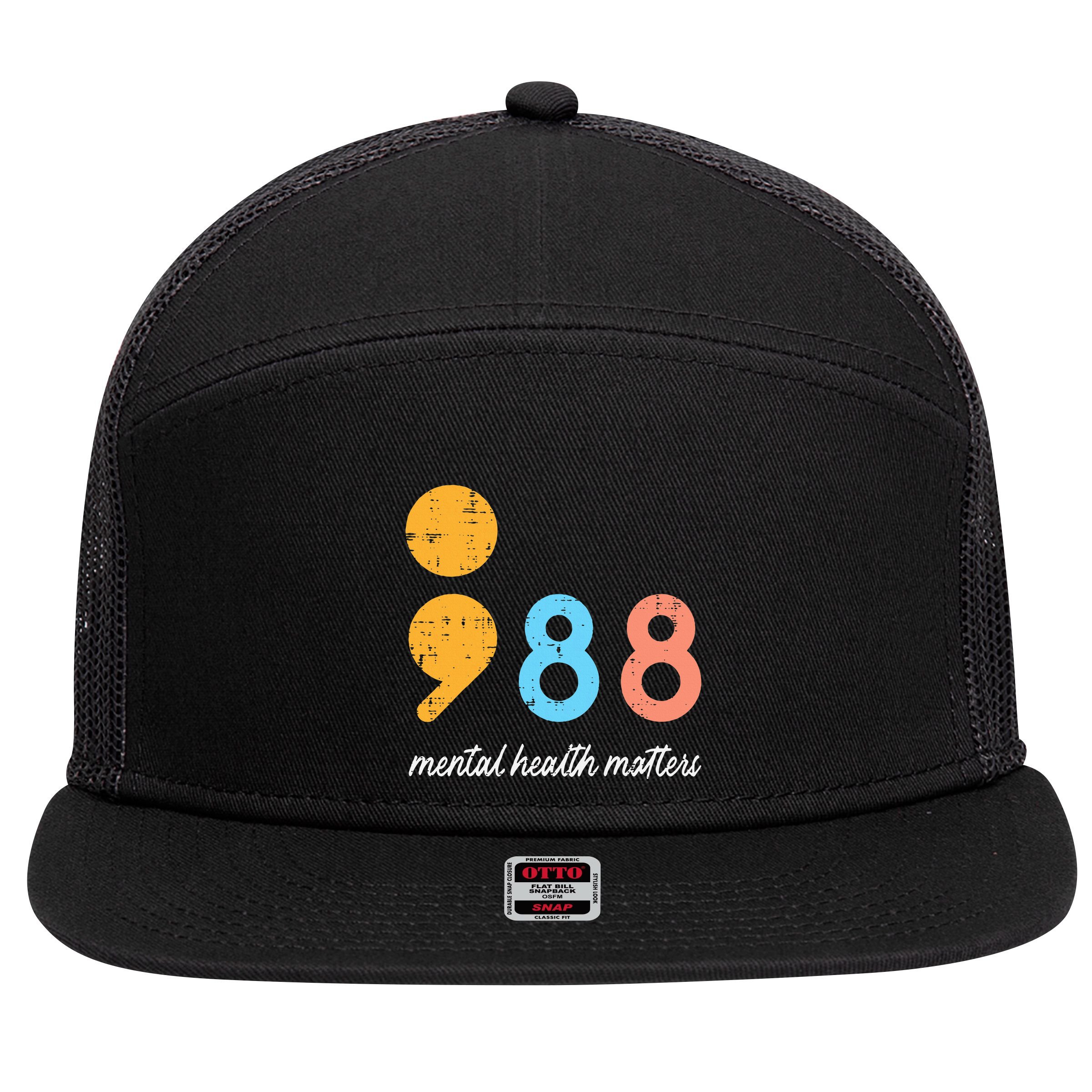 Mental Health Semicolon 98 Depression Awareness 7 Panel Mesh Trucker Snapback Hat