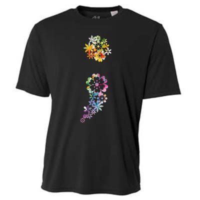 Mental Health Semicolon Flower Mental Health Awareness Cooling Performance Crew T-Shirt