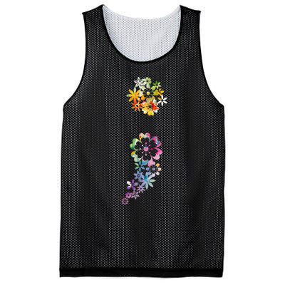 Mental Health Semicolon Flower Mental Health Awareness Mesh Reversible Basketball Jersey Tank