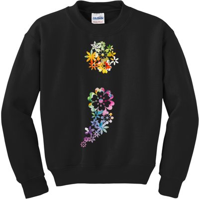 Mental Health Semicolon Flower Mental Health Awareness Kids Sweatshirt