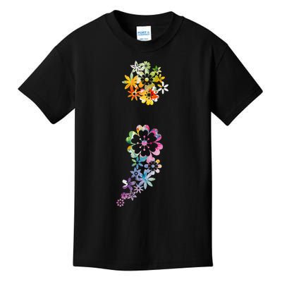 Mental Health Semicolon Flower Mental Health Awareness Kids T-Shirt