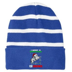 Math Hippopotamus Saying I Want A Hippopotenuse For Gift Striped Beanie with Solid Band