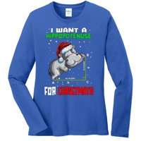 Math Hippopotamus Saying I Want A Hippopotenuse For Gift Ladies Long Sleeve Shirt