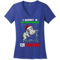 Math Hippopotamus Saying I Want A Hippopotenuse For Gift Women's V-Neck T-Shirt