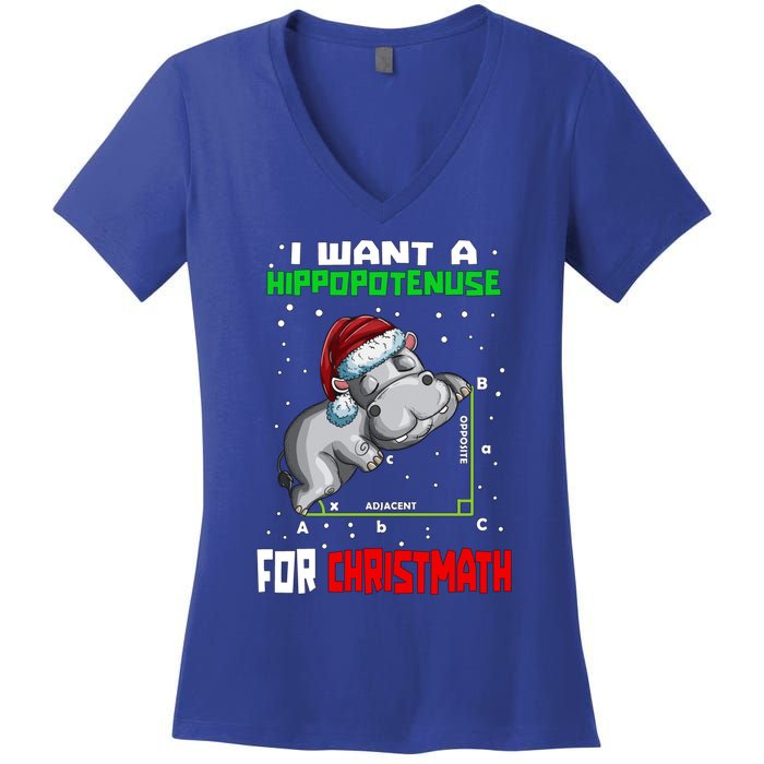 Math Hippopotamus Saying I Want A Hippopotenuse For Gift Women's V-Neck T-Shirt