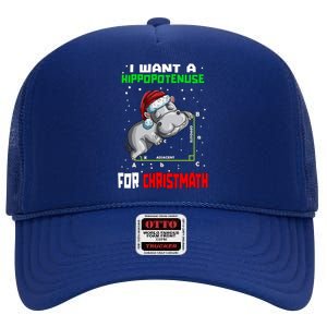 Math Hippopotamus Saying I Want A Hippopotenuse For Gift High Crown Mesh Back Trucker Hat